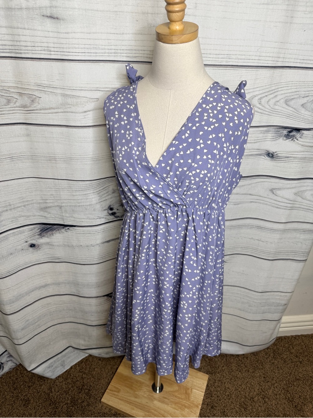 Lavender V-Neck Mini Dress with White Heart Motif